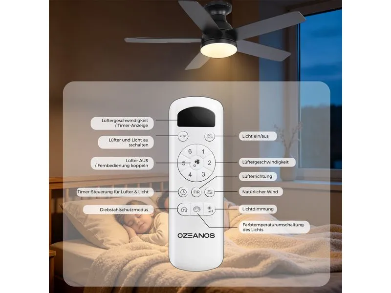 Ozeanos Deckenventilator KBS-44K009 Schwarz