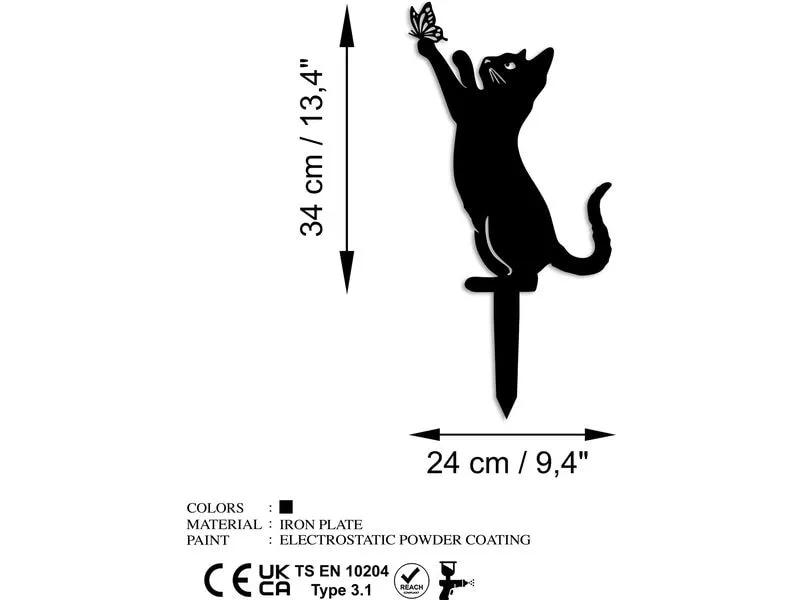 Wallxpert Gartenstecker Katze mit Schmeterling 49 x 24 cm Wallxpert Gartenstecker Katze mit Schmeterling 49 x 24 cm