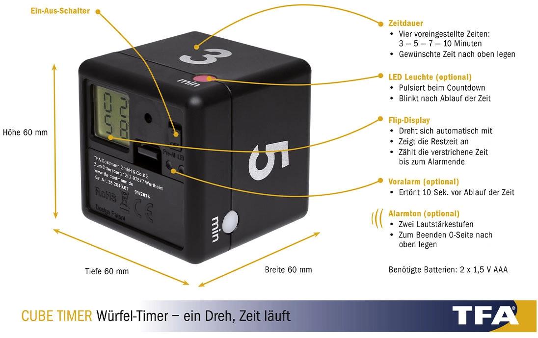 TFA Dostmann Küchentimer Cube Schwarz