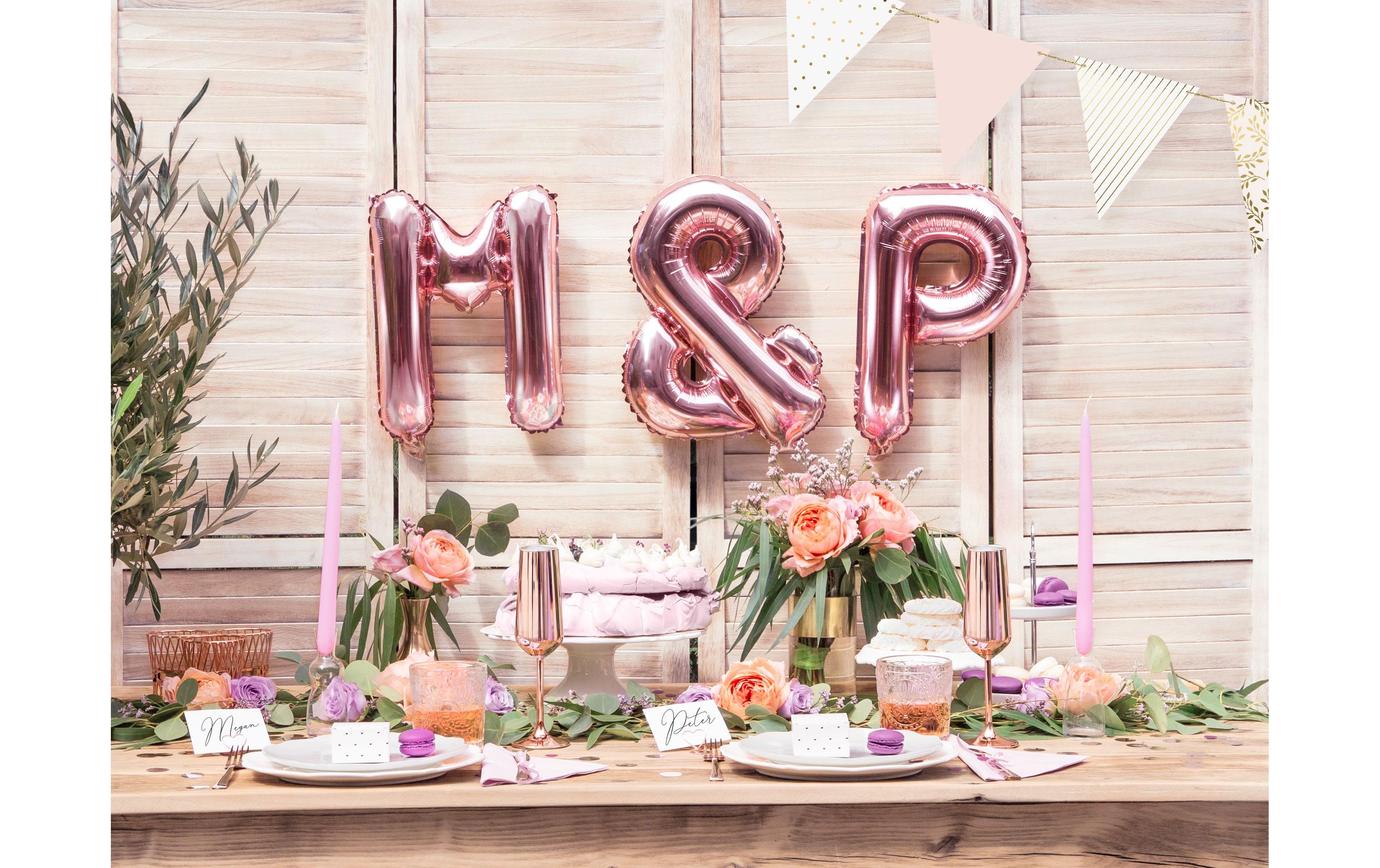 Partydeco Girlande Flaggen 2.1 m, Gold/Hellrosa/Weiss