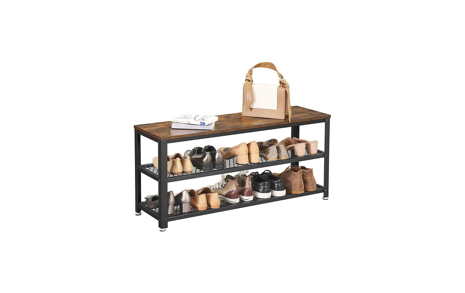 VASAGLE Schuhregal 100 cm x 30 cm, Braun/Schwarz