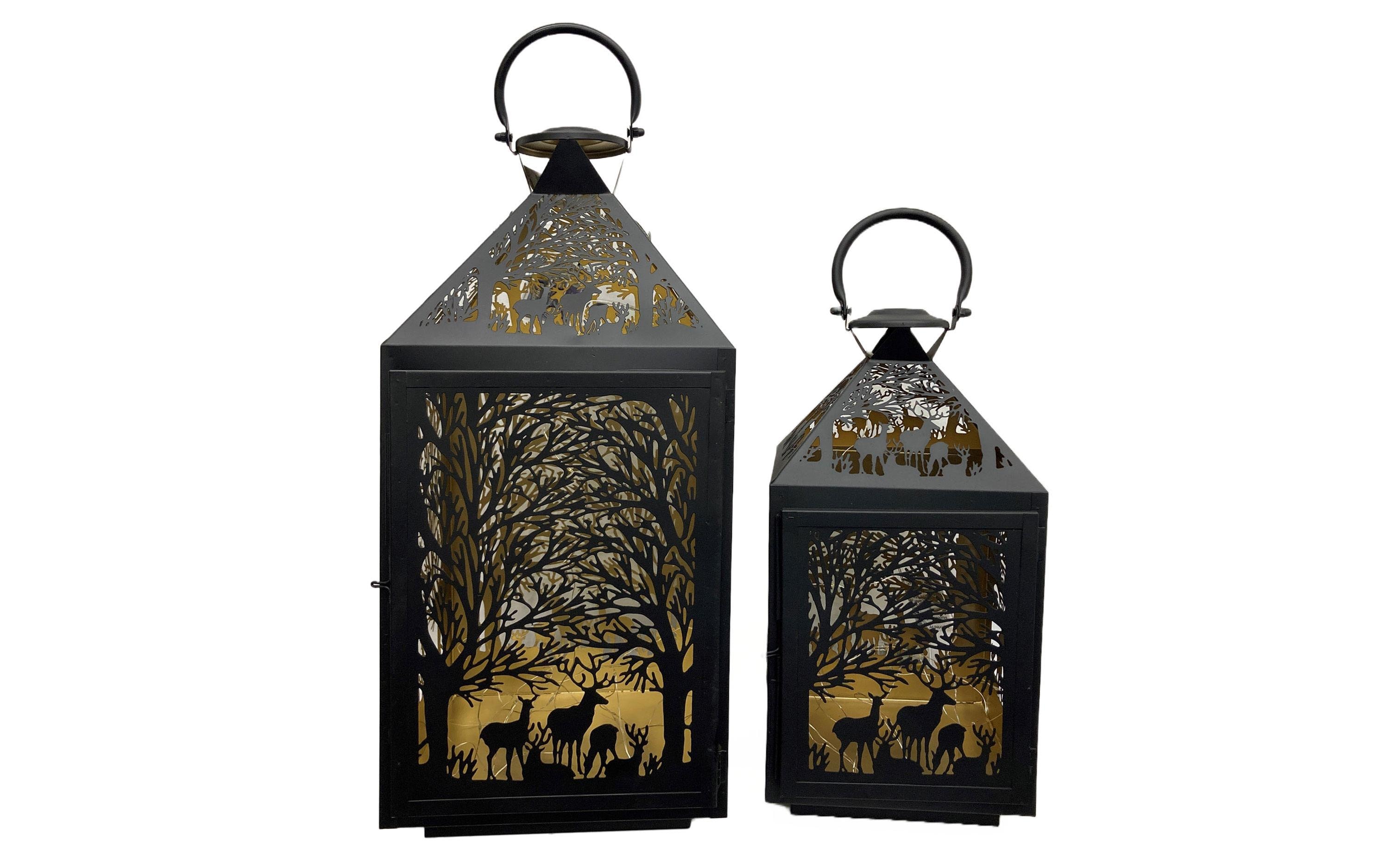Dameco Laterne Forest 2 Stück, 41 cm/56 cm, Gold/Schwarz