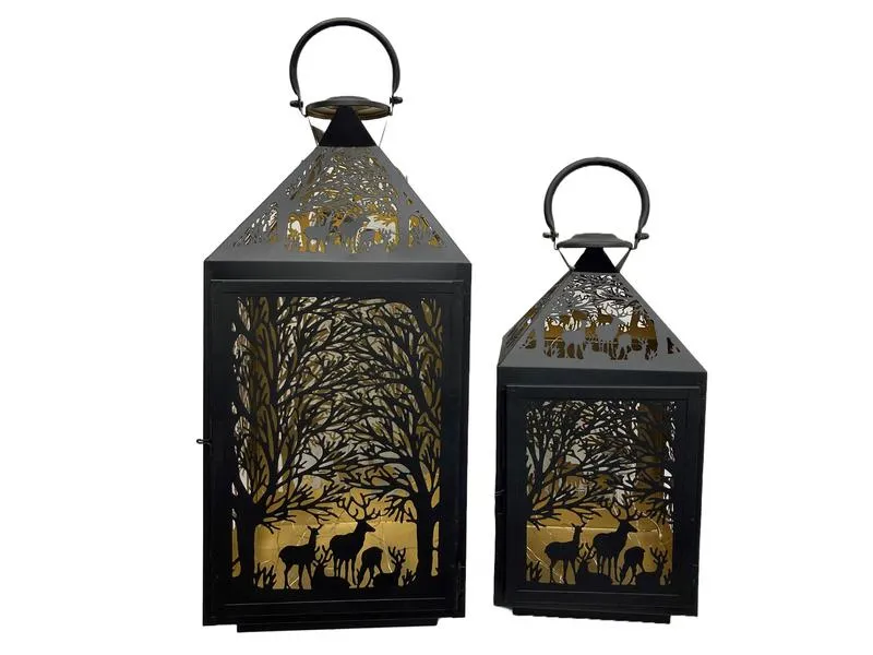 Dameco Laterne Forest 2 Stück, 41 cm/56 cm, Gold/Schwarz