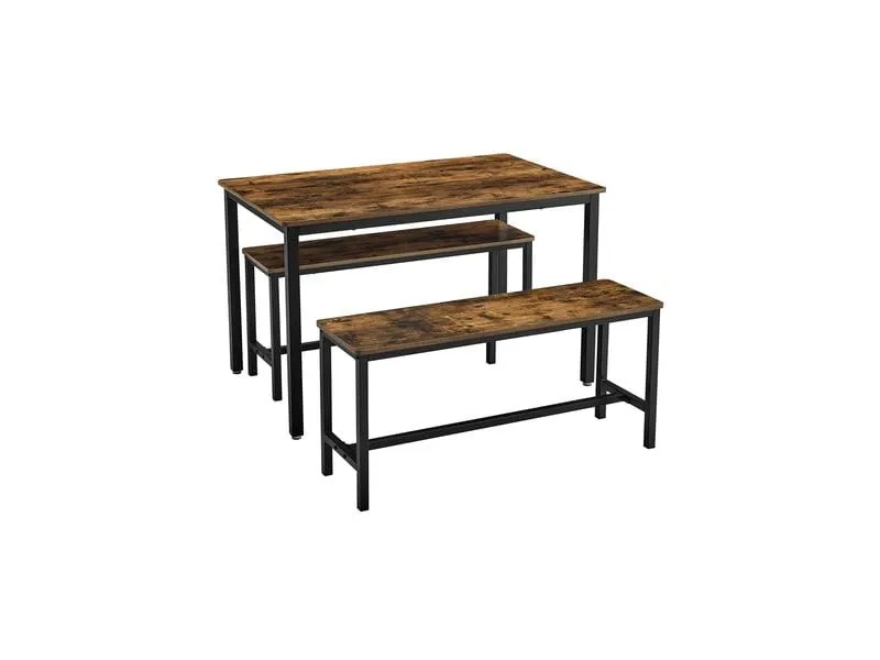 VASAGLE Tisch mit zwei Bänken, Vintagebraun-Schwarz