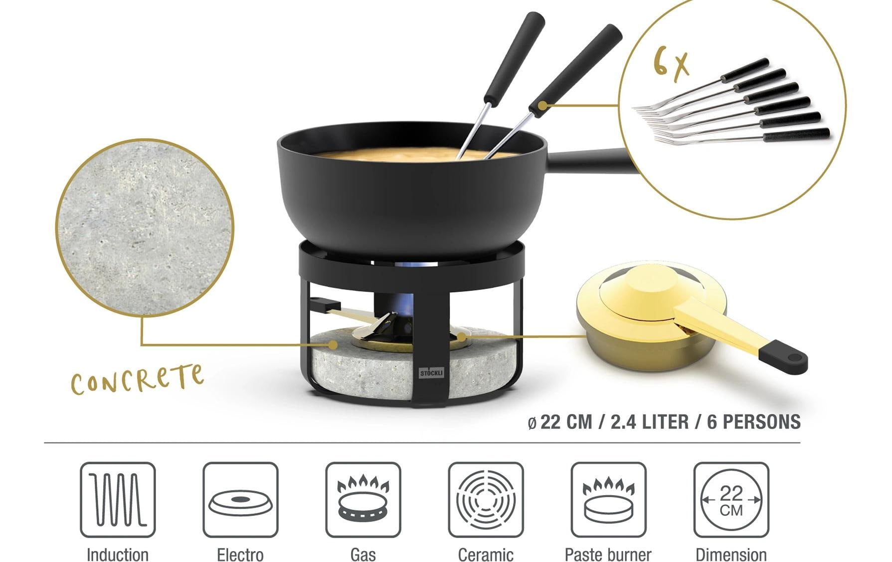 Stöckli Käsefondue-Set Pilatus Stone Classic 22 8 Teile, Schwarz