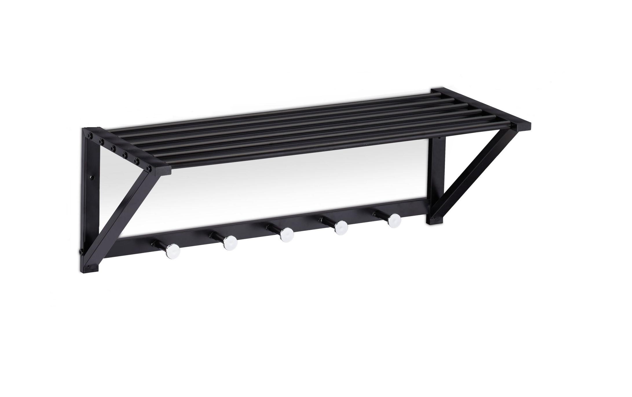 relaxdays Wandgarderobe mit Ablage 5 Haken, Schwarz relaxdays Wandgarderobe mit Ablage 5 Haken, Schwarz