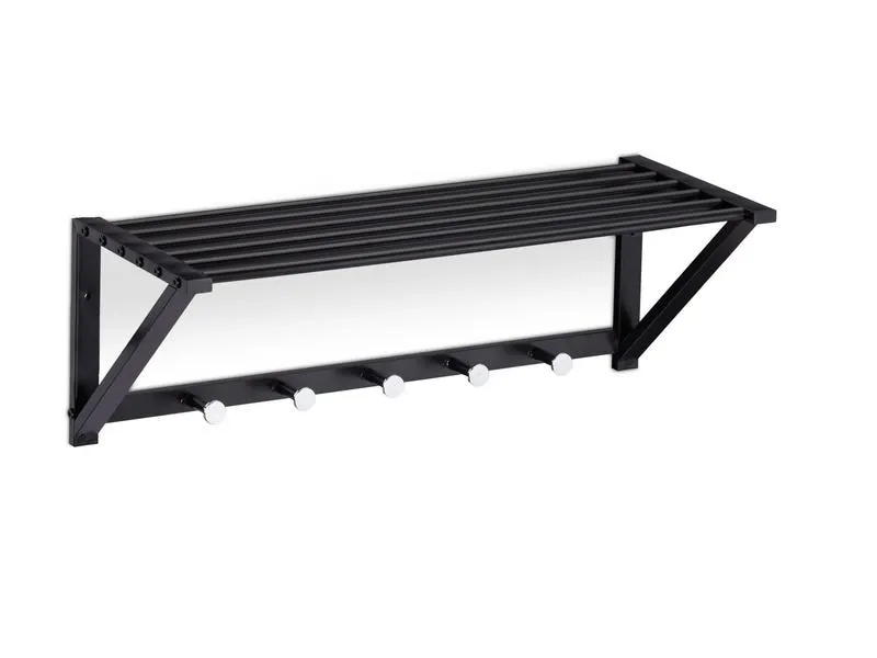 relaxdays Wandgarderobe mit Ablage 5 Haken, Schwarz relaxdays Wandgarderobe mit Ablage 5 Haken, Schwarz