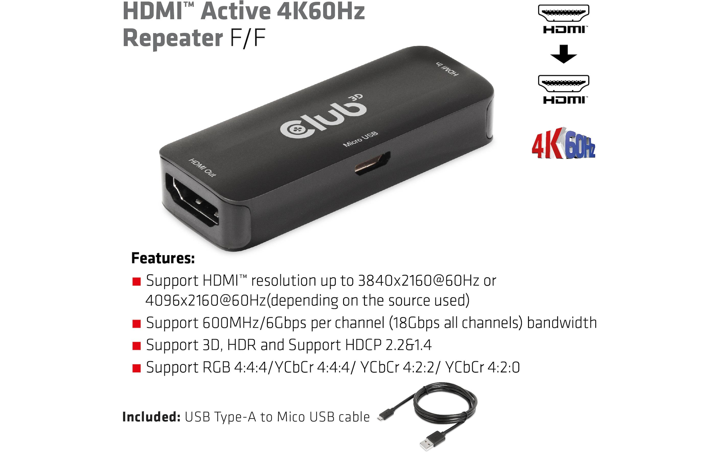 Club 3D Active HDMI 4K60Hz Repeater B/B CAC-1307 -