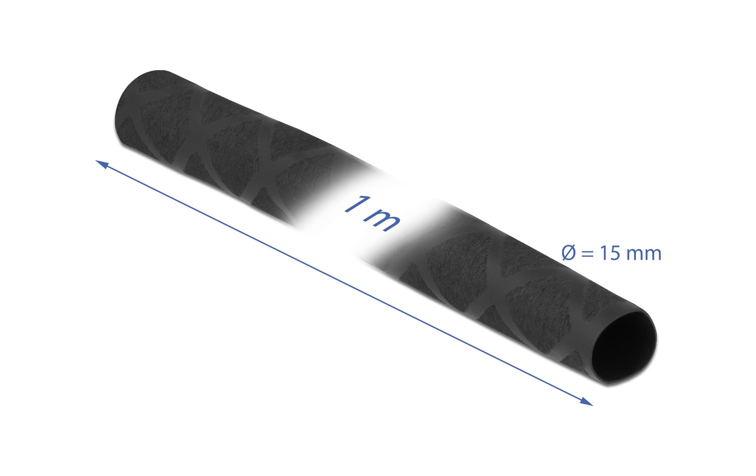 Delock Schrumpfschlauch X-Muster rutschfest 1 m x 15 mm Schwarz