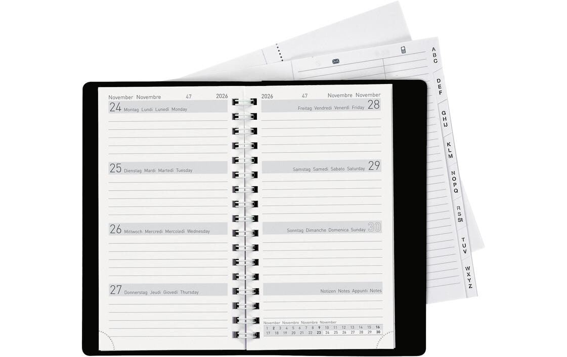 Biella Tagesagenda Bruxelles Wire-O Schwarz, 8.5 x 15.3 cm