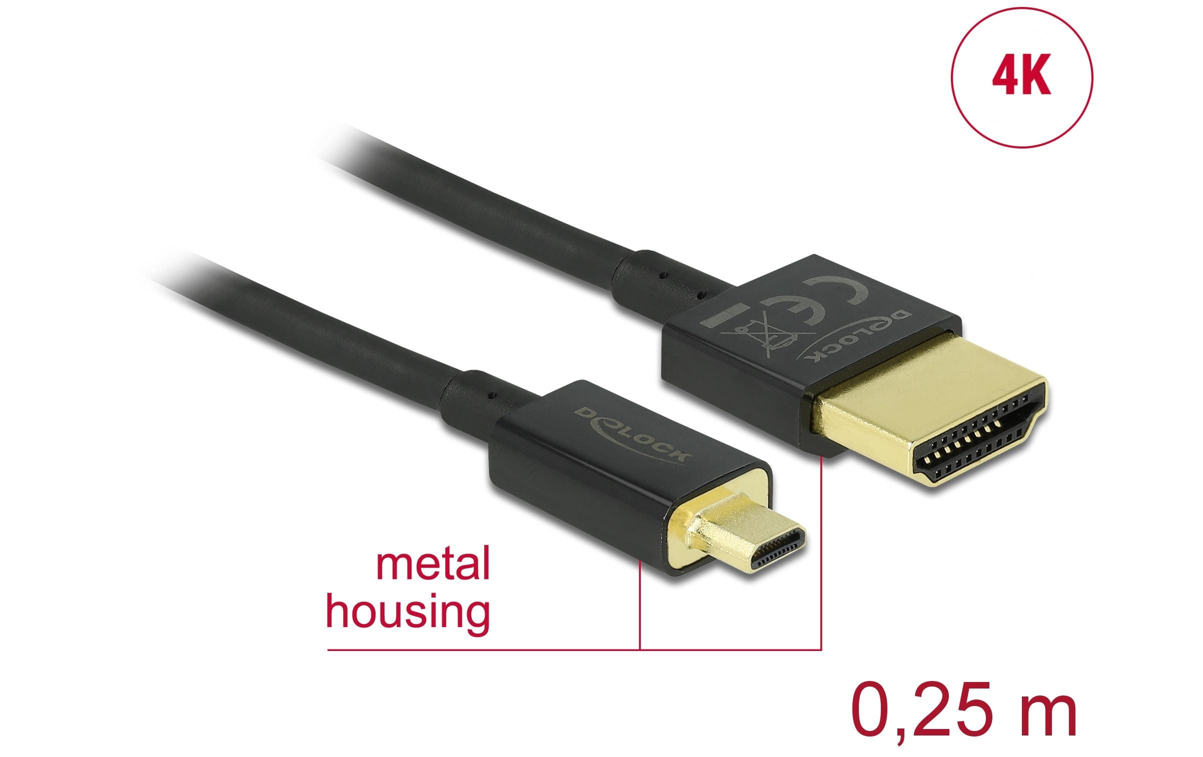 Delock Kabel 4K 60Hz HDMI - Micro-HDMI (HDMI-D), 0.25 m, Schwarz
