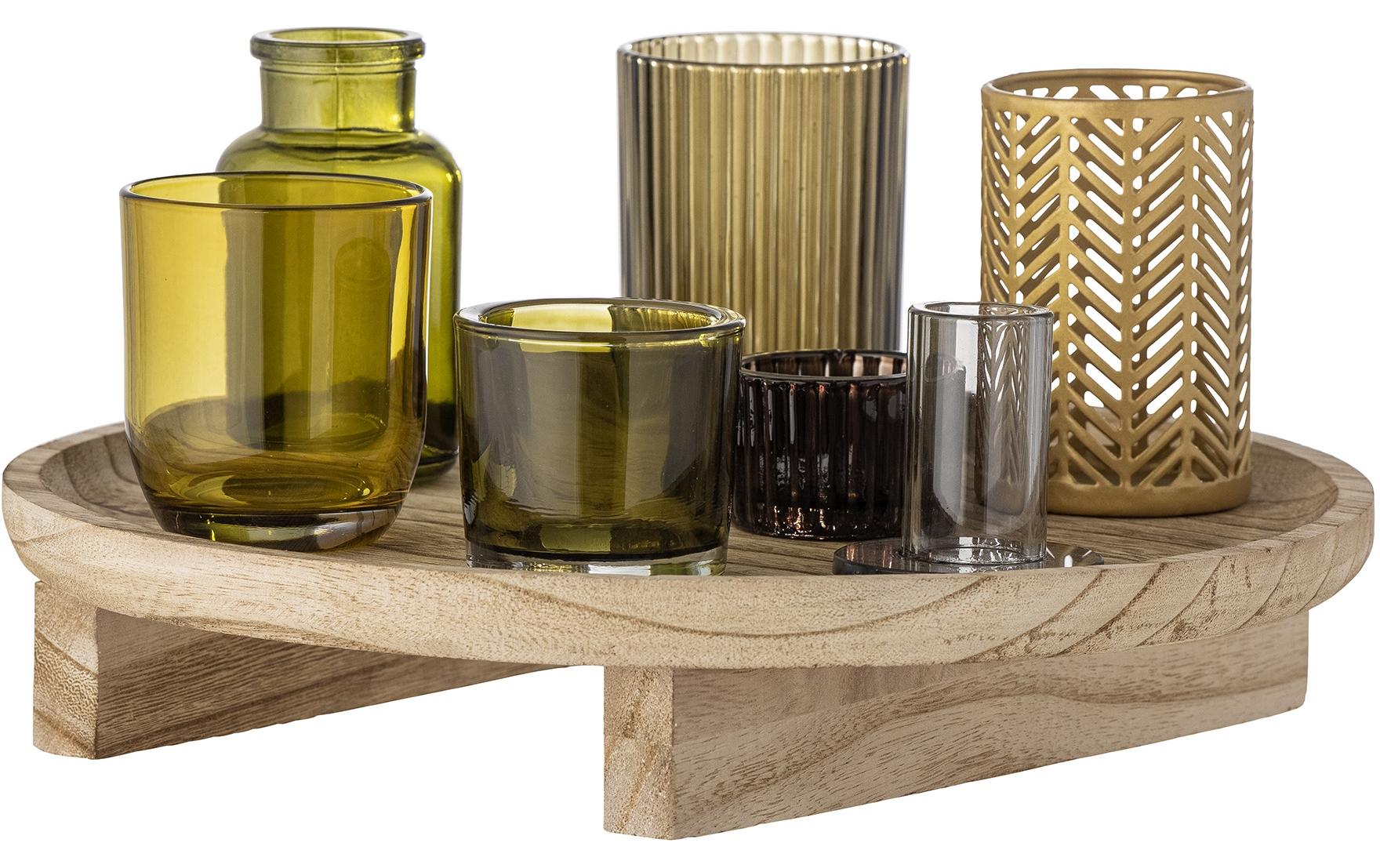 Bloomingville Windlicht Sanga 8er Set, Glas/Holz, Grün
