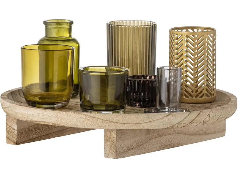 Bloomingville Windlicht Sanga 8er Set, Glas/Holz, Grün Bloomingville Windlicht Sanga 8er Set, Glas/Holz, Grün