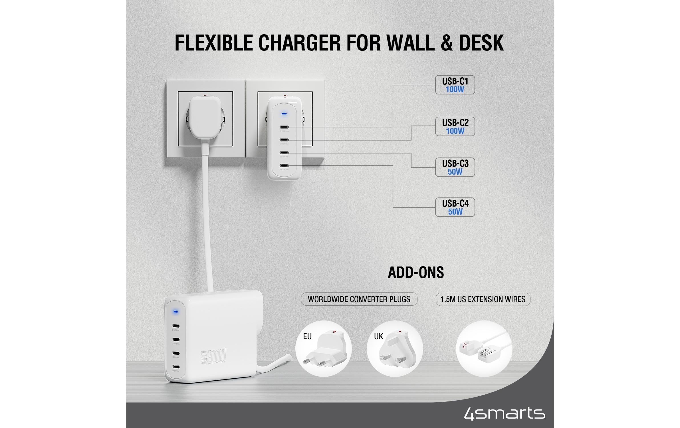 4smarts USB-Wandladegerät Flex Pro Weiss