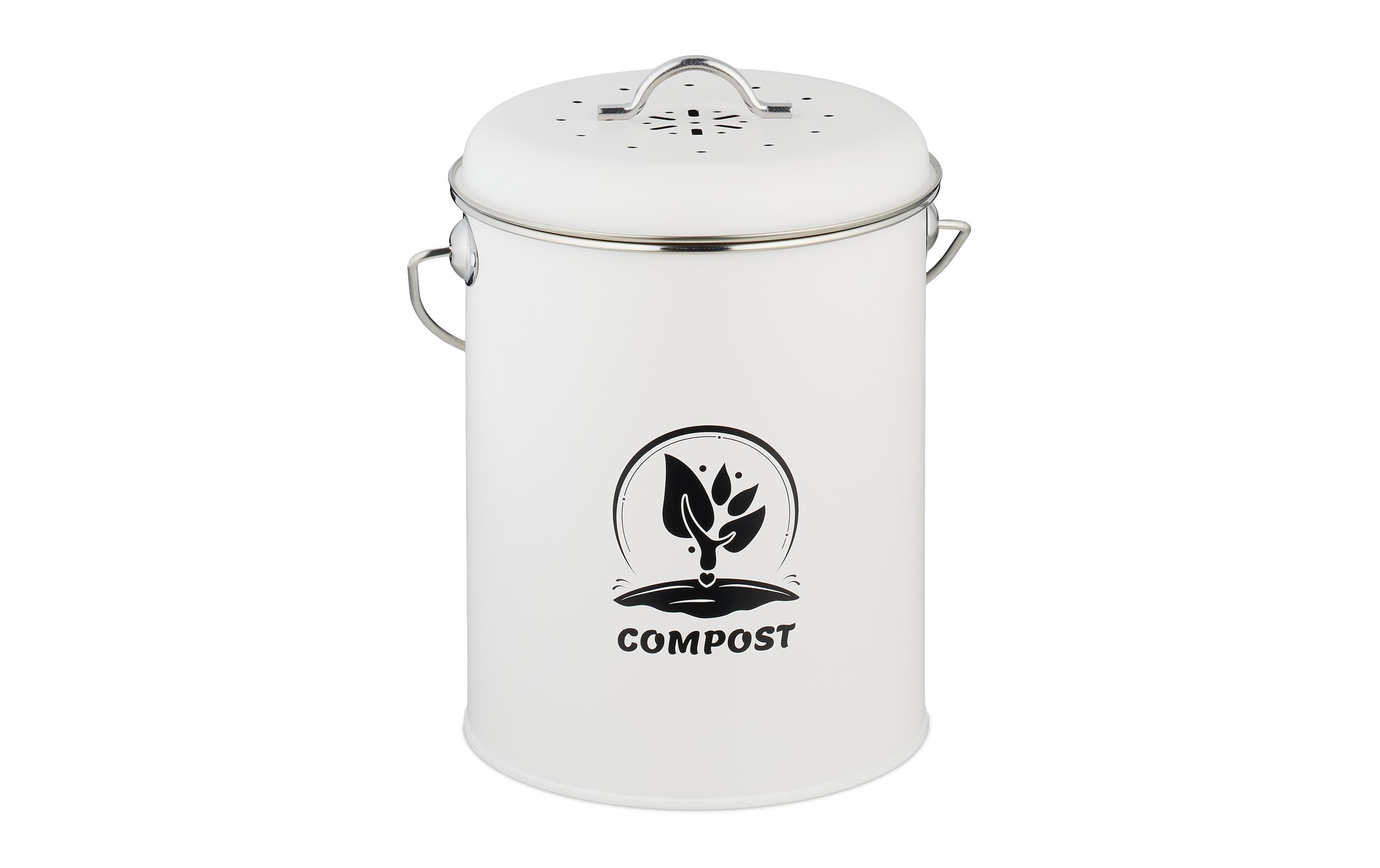 relaxdays Komposteimer mit Geruchsfilter 5.5 l, Silber/Weiss