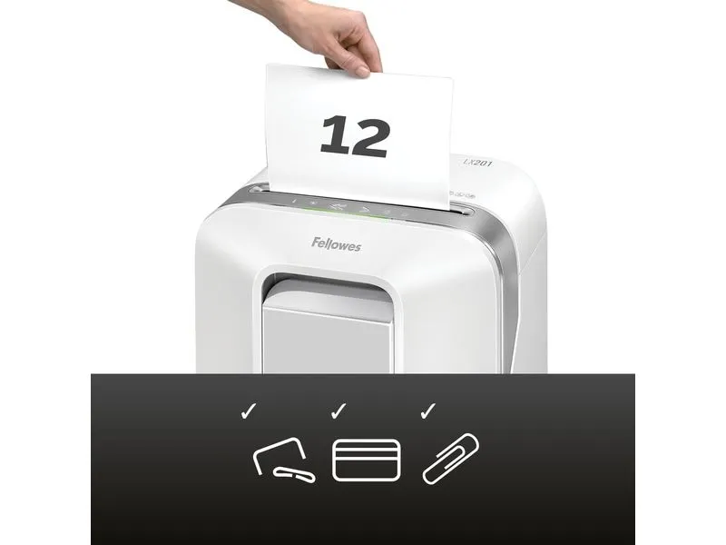 Fellowes Aktenvernichter LX201 P-5, 12 Seiten, Weiss Fellowes Aktenvernichter LX201 P-5, 12 Seiten, Weiss