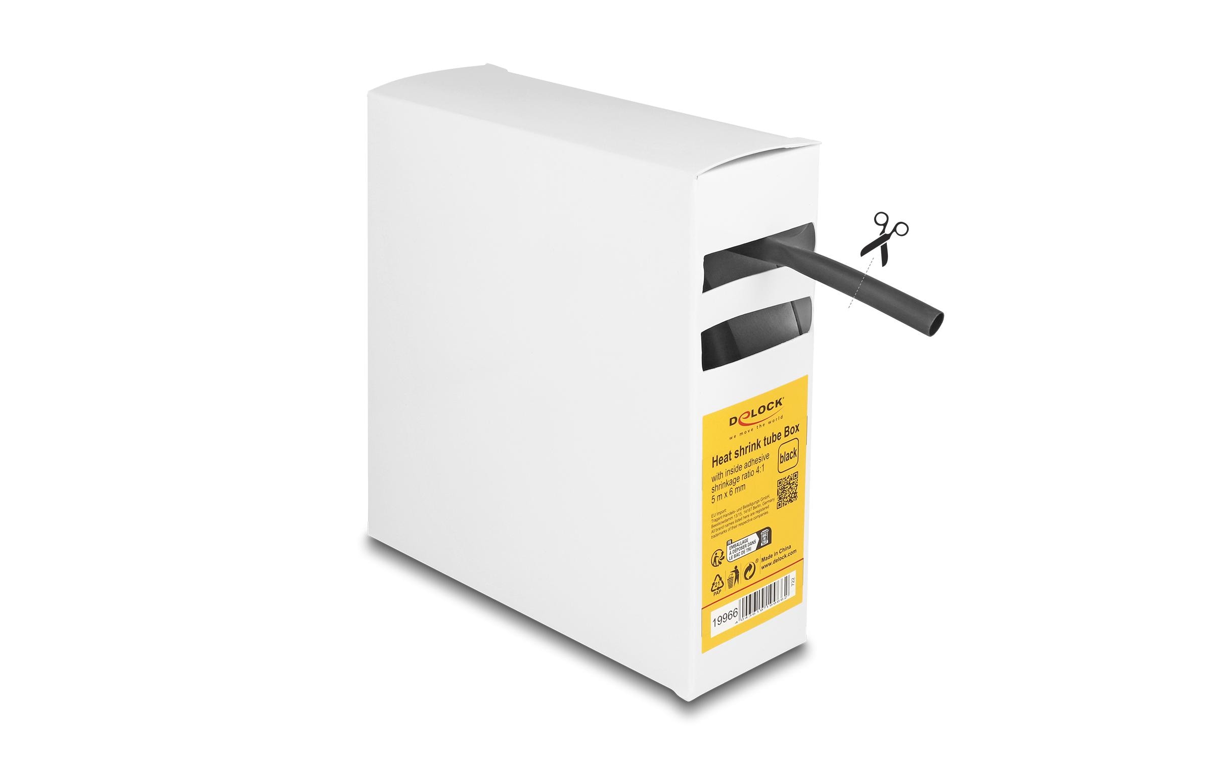 Delock Schrumpfschlauch Box mit Innenkleber 5 m x 6 mm Schwarz