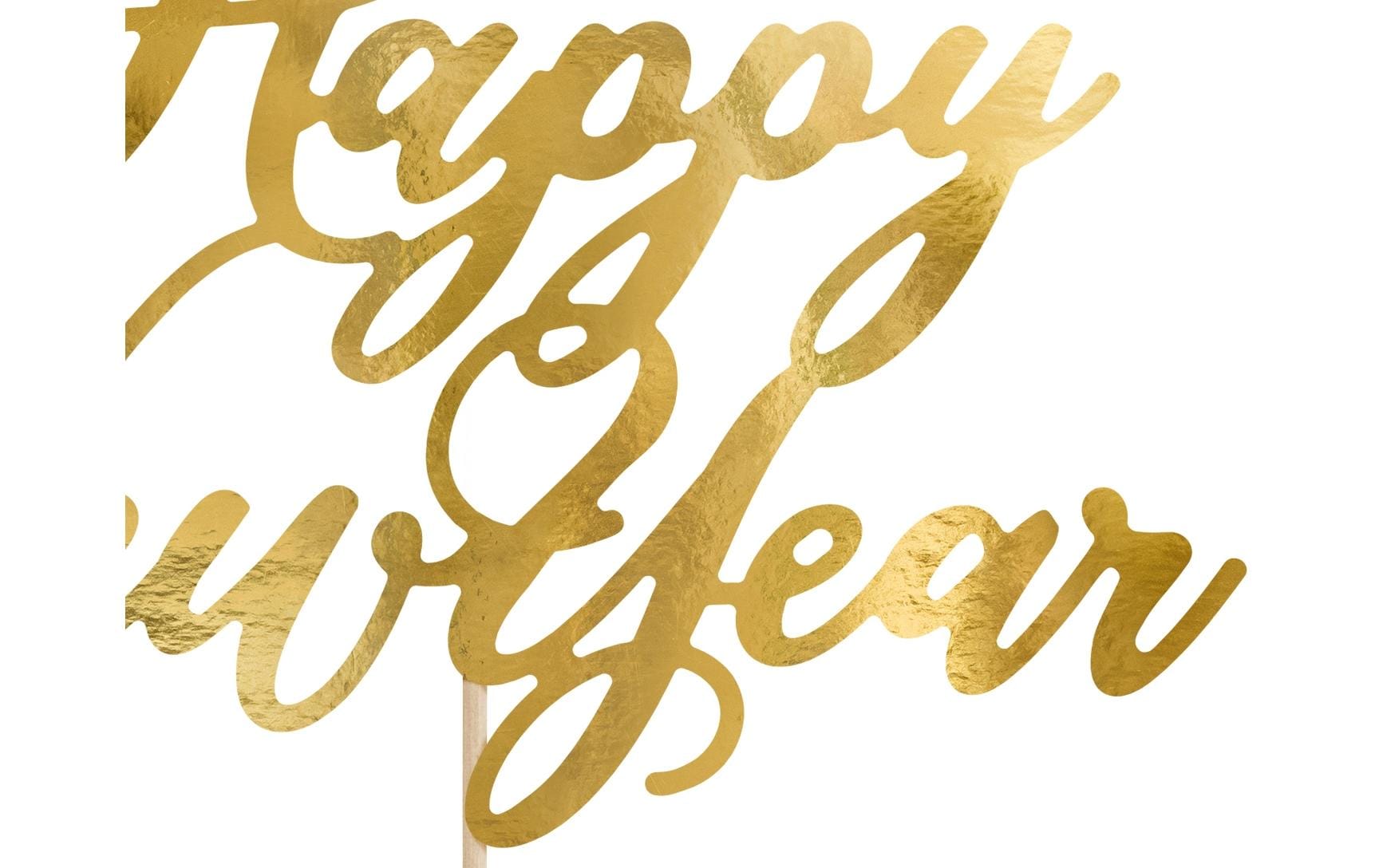 Partydeco Kuchen-Topper Happy New Year 1 Stück, Gold