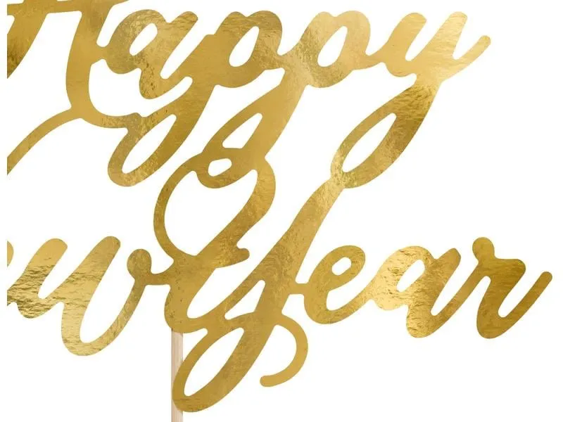Partydeco Kuchen-Topper Happy New Year 1 Stück, Gold Partydeco Kuchen-Topper Happy New Year 1 Stück, Gold