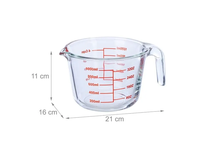relaxdays Messbecher 1 L, Rot/Transparent