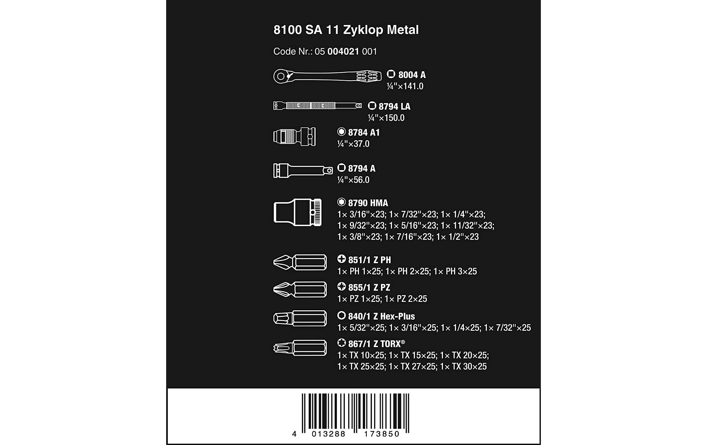 Wera Ratschen-Set 8100 SA 11 Zyklop 1/4, 28-teilig