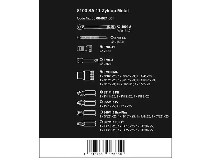 Wera Ratschen-Set 8100 SA 11 Zyklop 1/4, 28-teilig Wera Ratschen-Set 8100 SA 11 Zyklop 1/4, 28-teilig