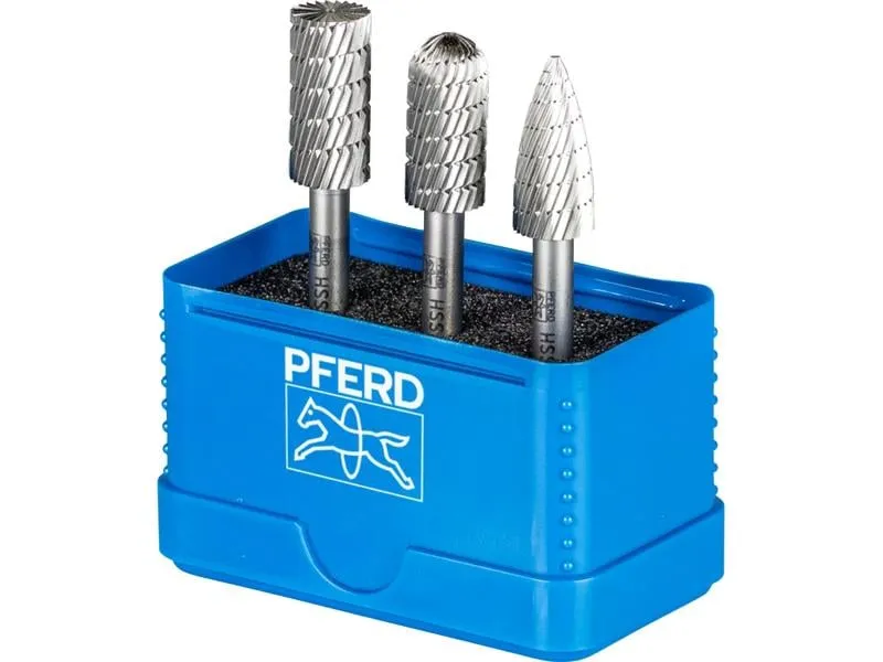 Pferd HSS-Frässtifte-Set 86, 3-tlg. Zahnung 3 Schaft-Ø 6 mm Pferd HSS-Frässtifte-Set 86, 3-tlg. Zahnung 3 Schaft-Ø 6 mm
