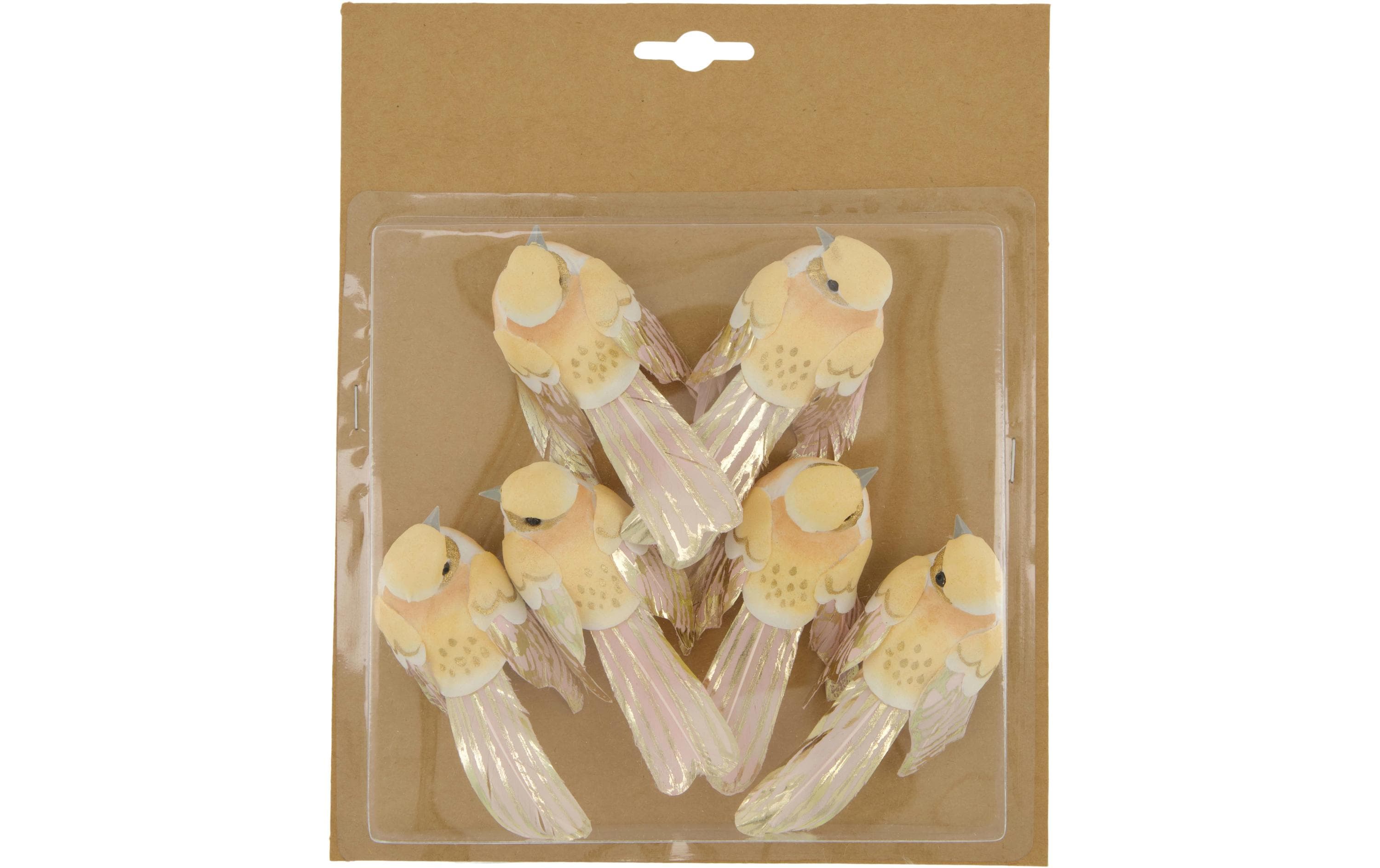 CHALET Deko Federvögel 6 Stück, Braun/Beige