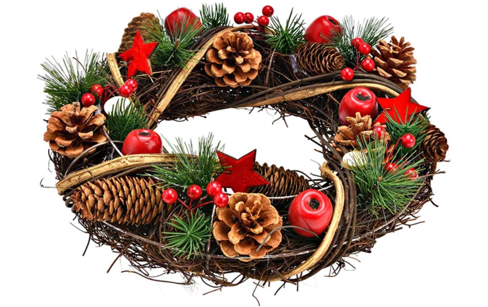 G. Wurm Adventskranz 34 cm, Braun/Grün/Rot