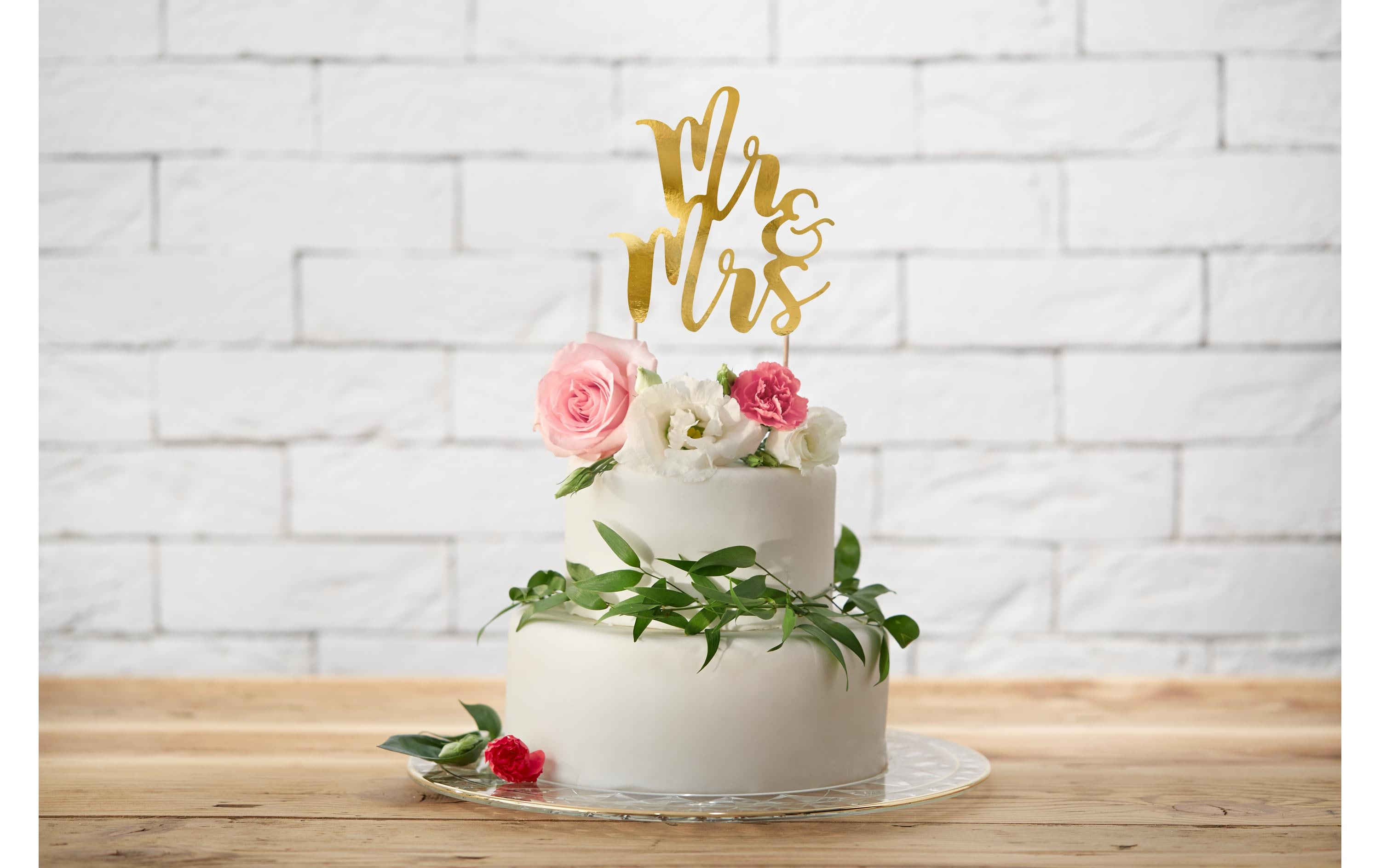 Partydeco Kuchen-Topper Mr & Mrs 25.5 cm, 1 Stück, Gold