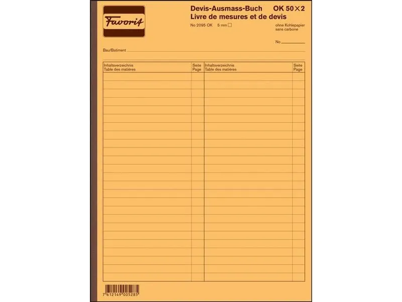 Favorit Durchschreibeblock 220 x 297 mm Devis-Ausmassbuch, kariert