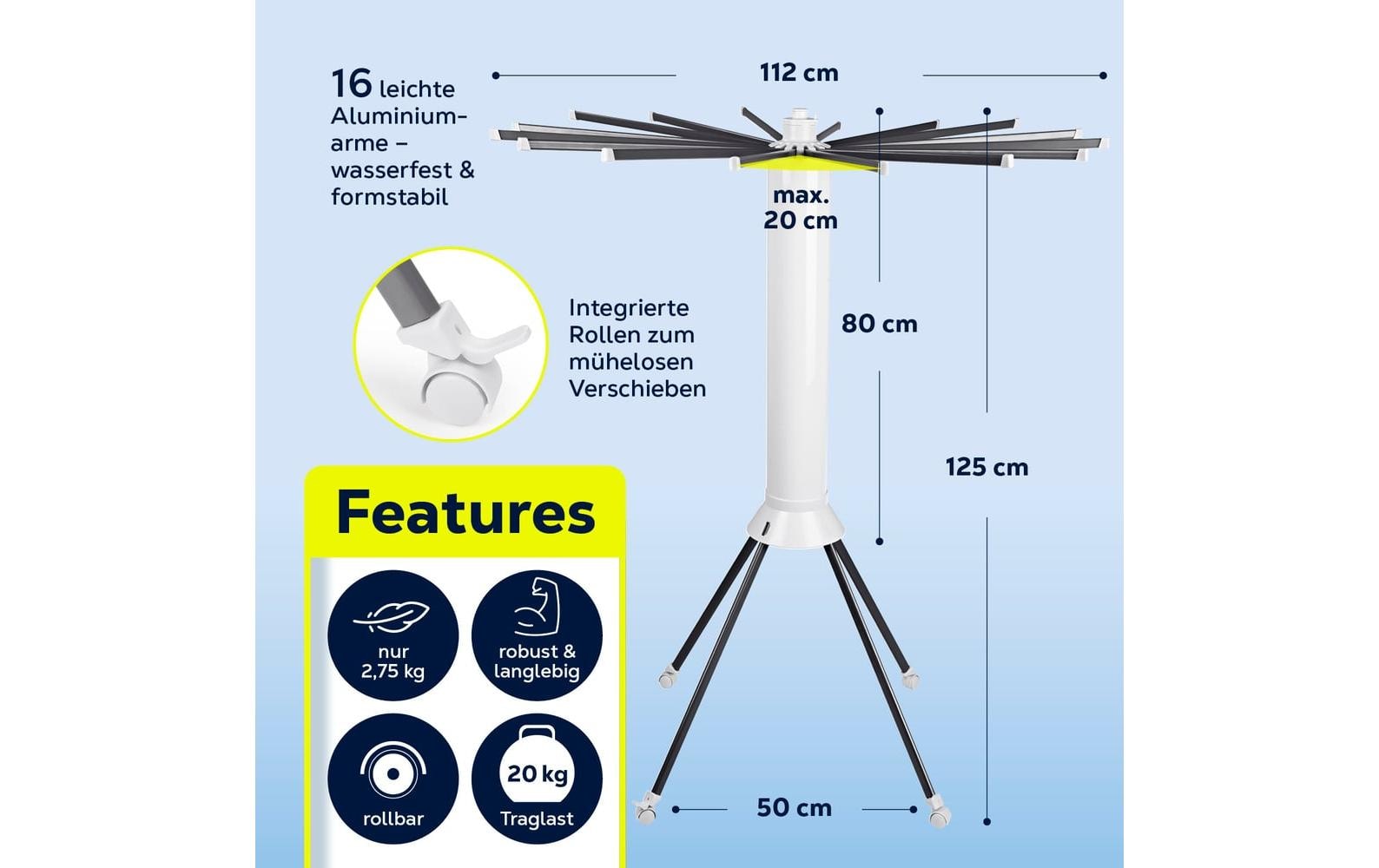 EASYmaxx Standtrockner 8 m Leine, 20 kg Wäsche
