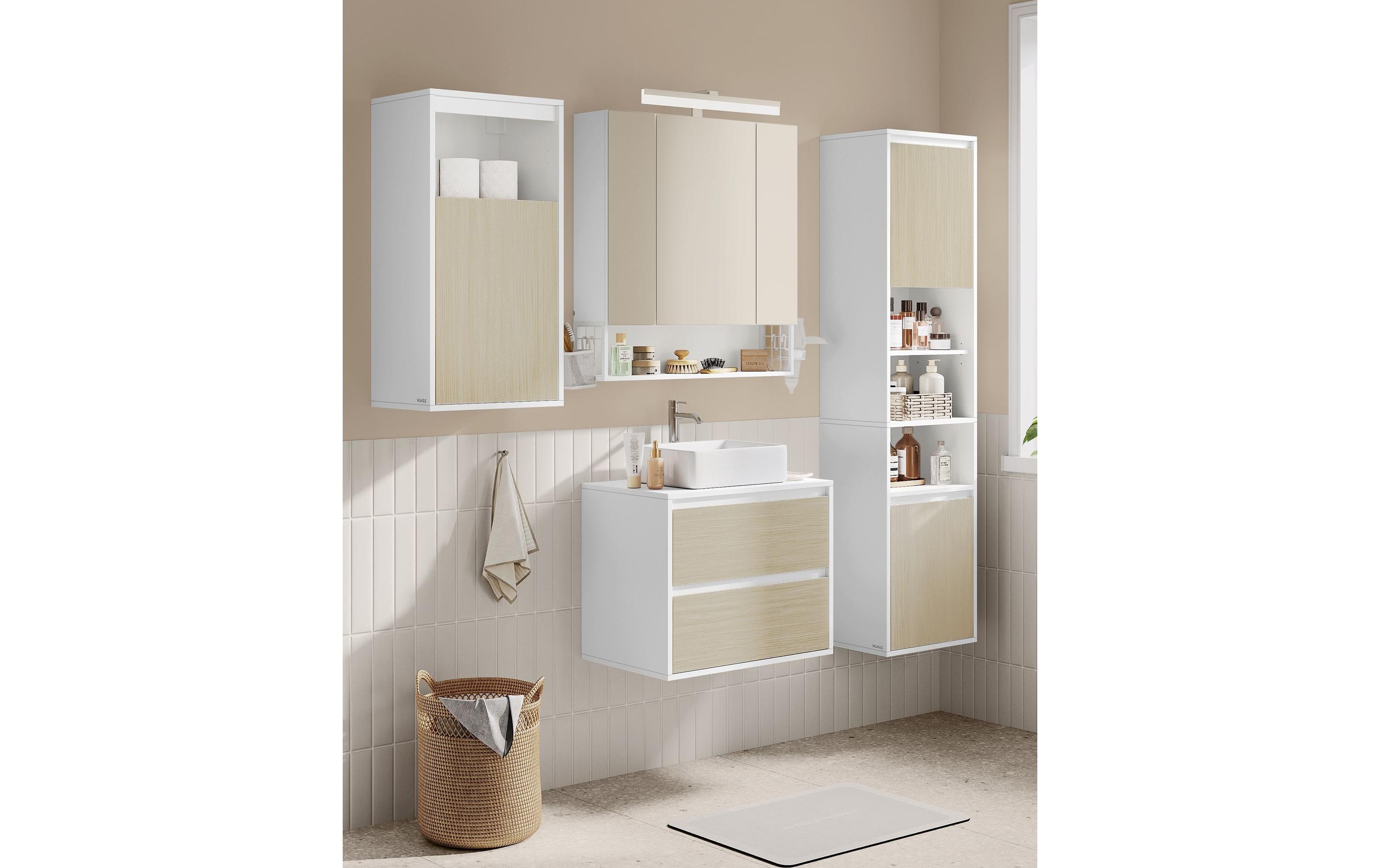 VASAGLE Kommode Bathroom Cabinet, 40 x 160 cm, Weiss-Beige