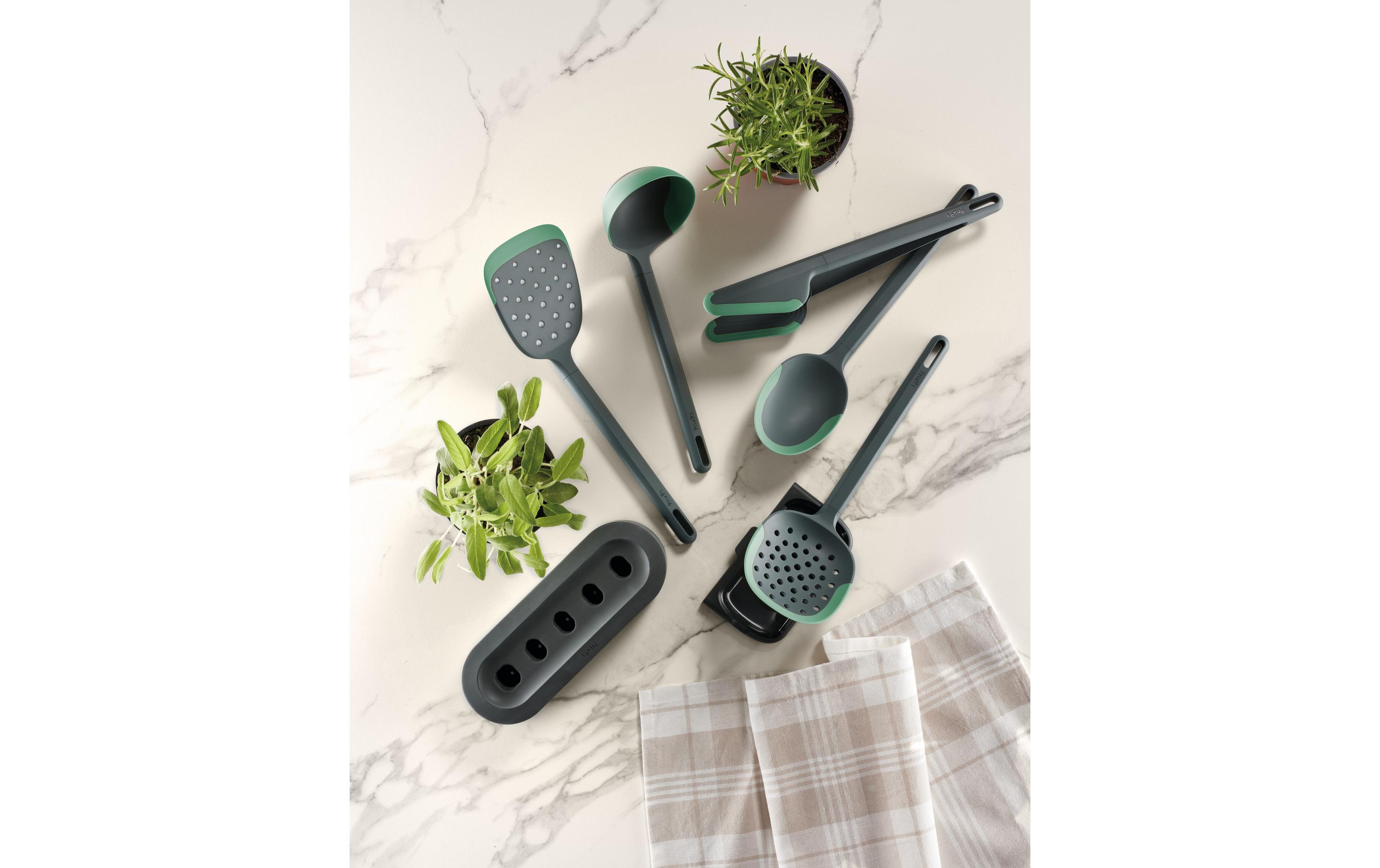 Lékué Küchenutensilien mit Ständer PBT/Silikon, Grün/Schwarz