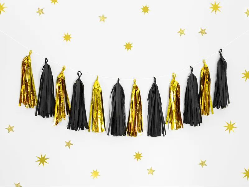 Partydeco Girlande Quasten 1.5 m, Gold/Schwarz Partydeco Girlande Quasten 1.5 m, Gold/Schwarz