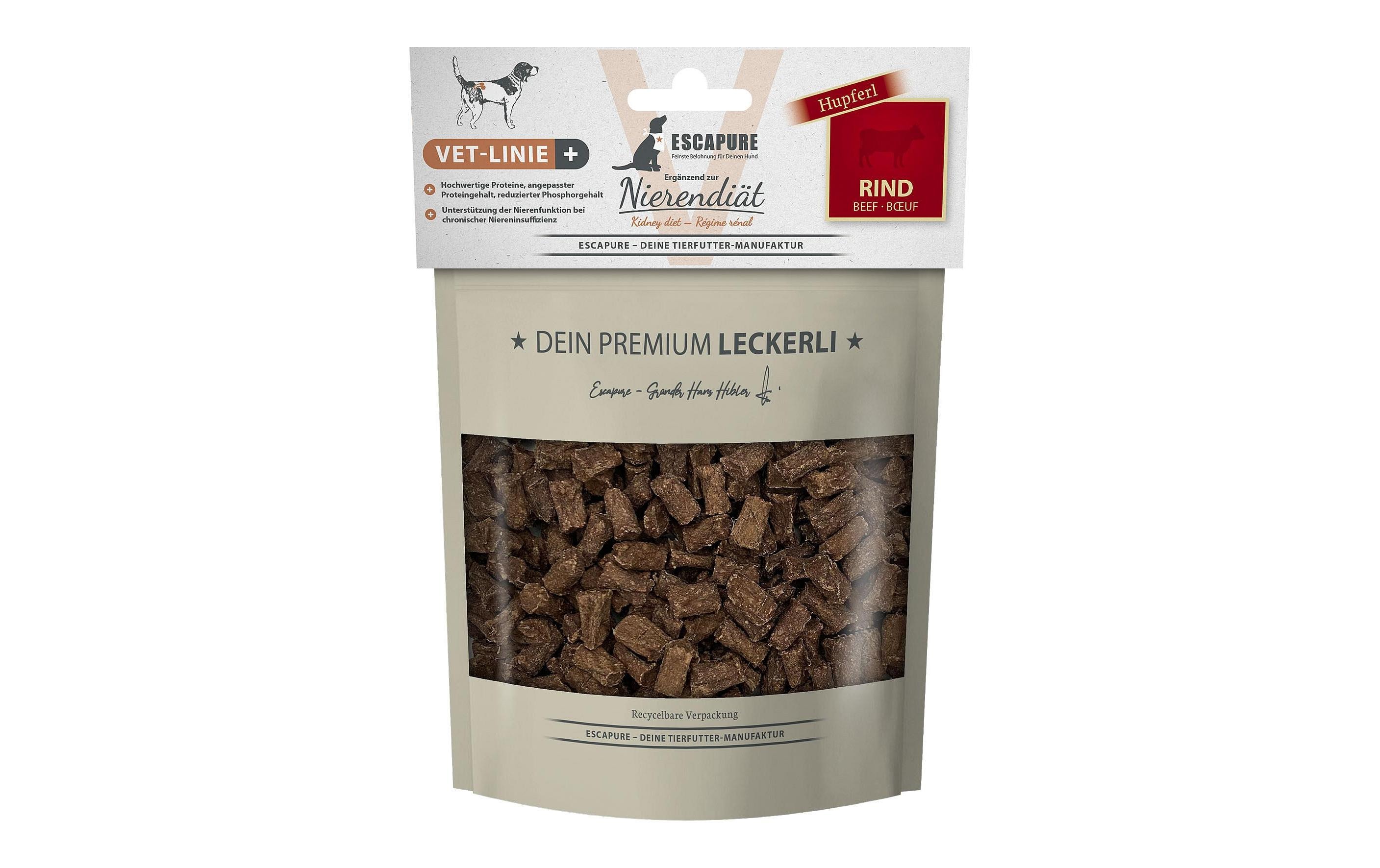 Escapure VET-Linie Trockenfutter Nierendiät Hupferl Rind 0.15 kg Escapure VET-Linie Trockenfutter Nierendiät Hupferl Rind 0.15 kg