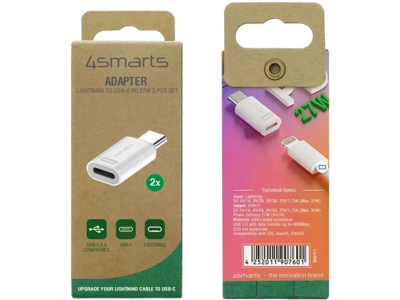 4smarts Adapter Lightning auf USB-C PD 27W 2er Set 4smarts Adapter Lightning auf USB-C PD 27W 2er Set
