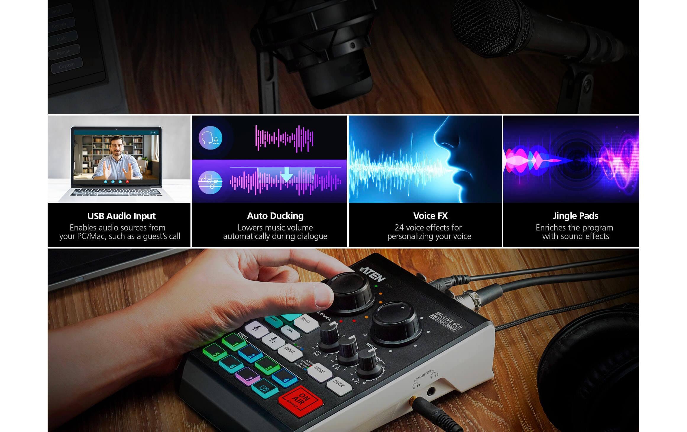 Aten Mischpult UC8000 MicLive 6CH Audio Mixer Aten Mischpult UC8000 MicLive 6CH Audio Mixer