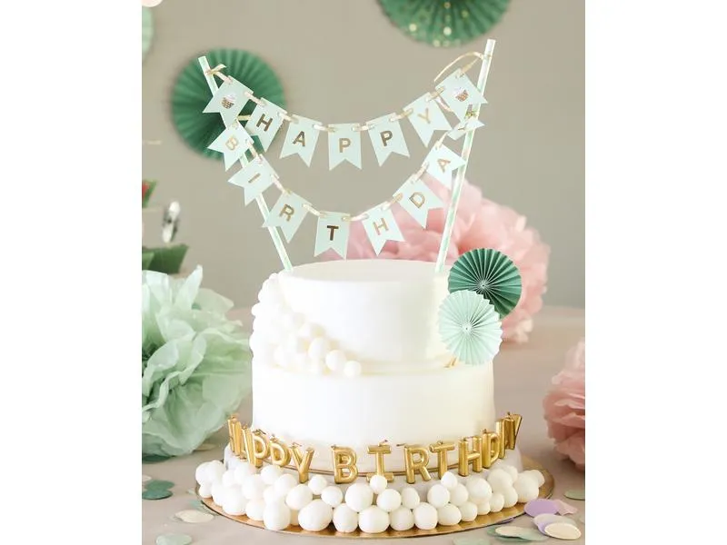 I AM CREATIVE Kuchen-Topper Birthday 1 Stück, Gold/Mint