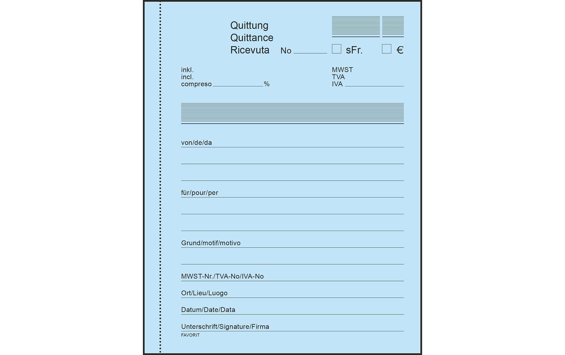 Favorit Durchschreibeblock 113 x 144 mm Quittungen, Blau/Weiss