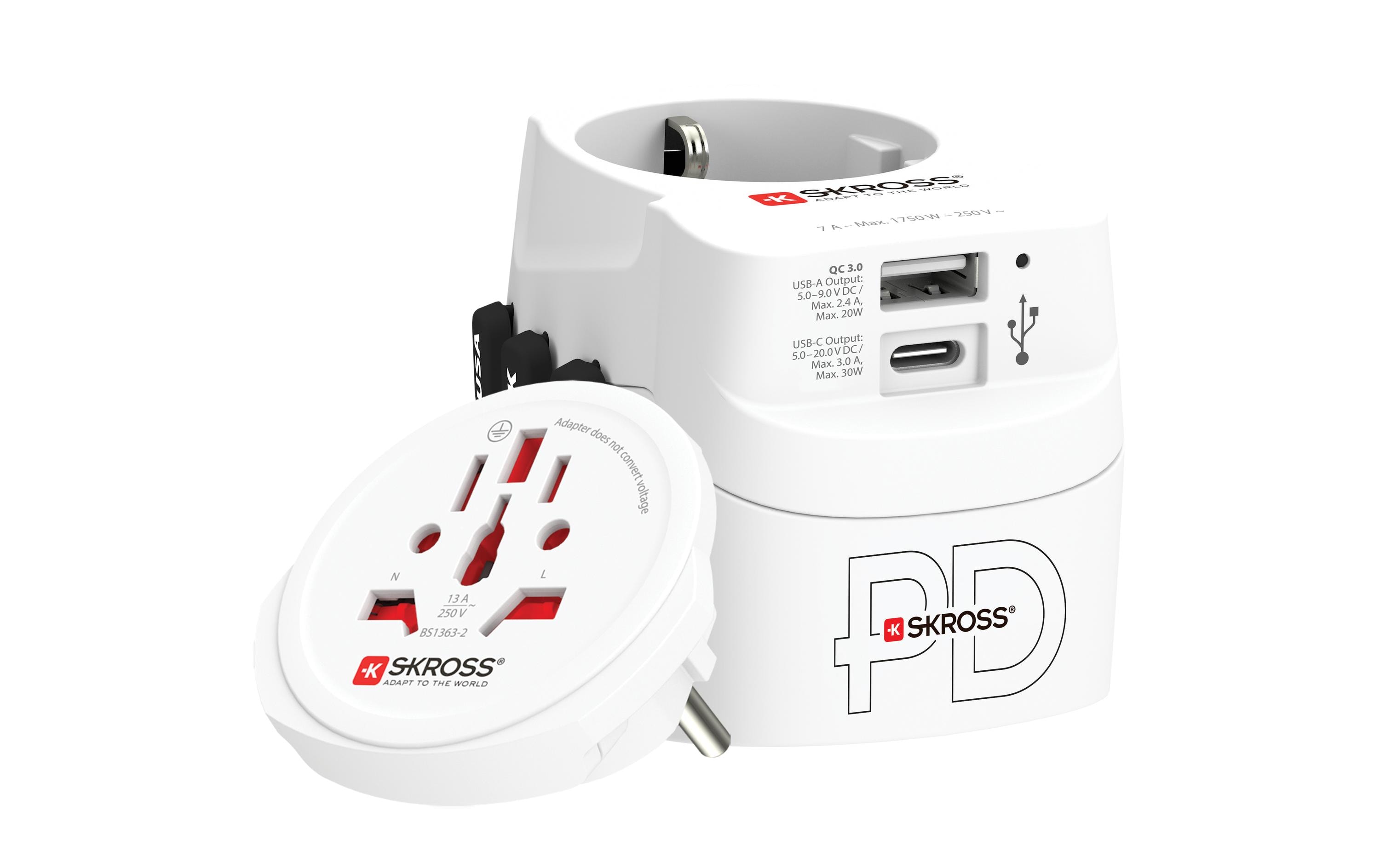 SKROSS Reiseadapter Pro Light, 1 x USB-A und C AC30PD