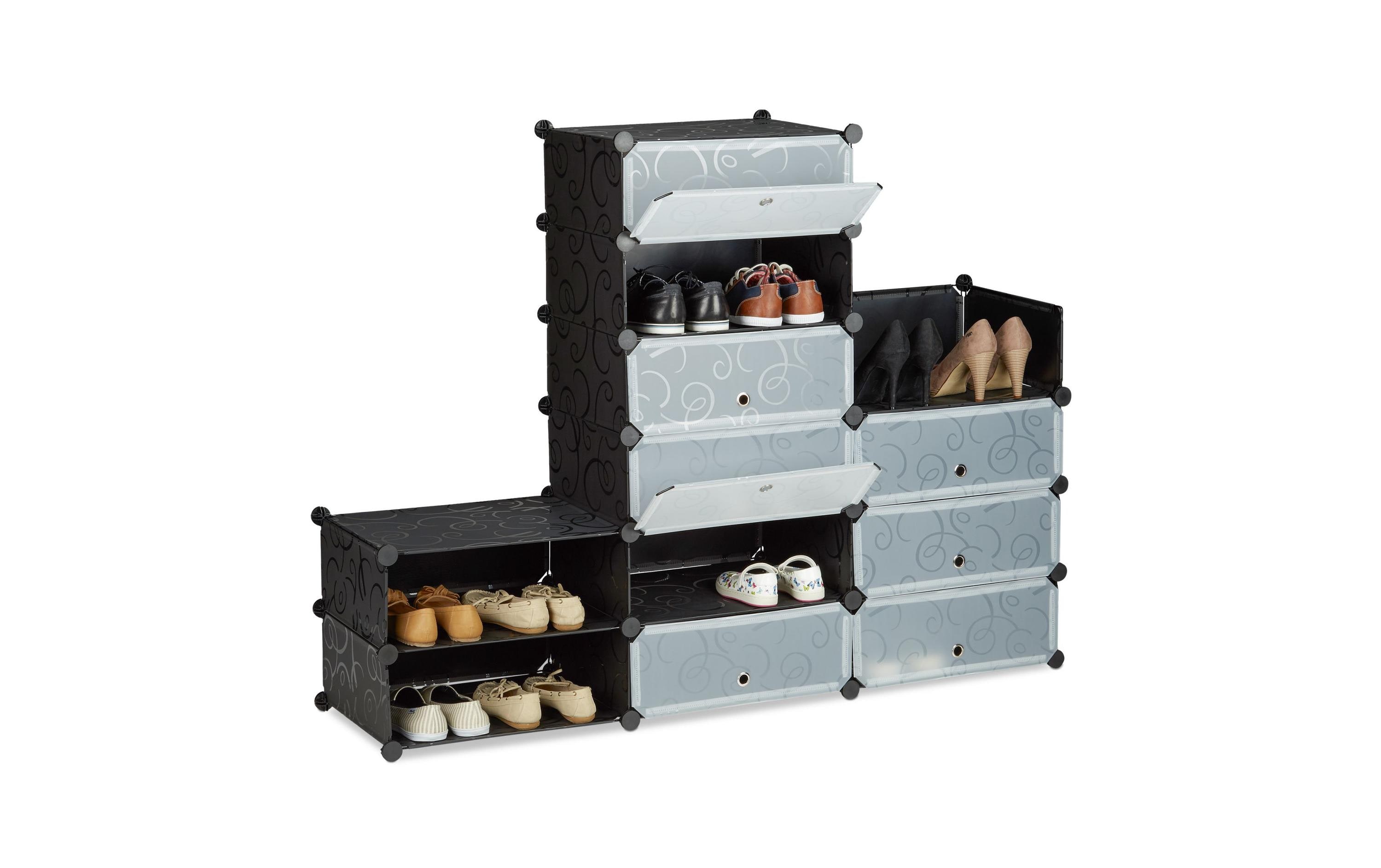 relaxdays Schuhschrank mit 12 Fächern Schwarz/Transparent