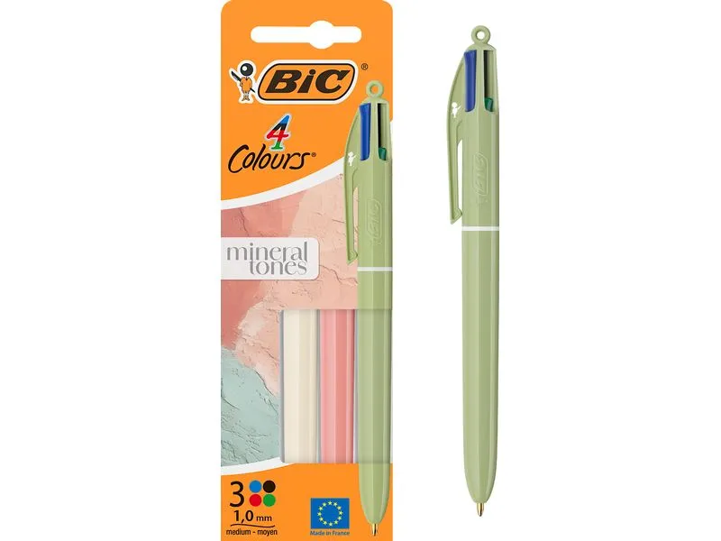 BIC Kugelschreiber Mineral Tones 1 mm Beige, Olive, Himbeer