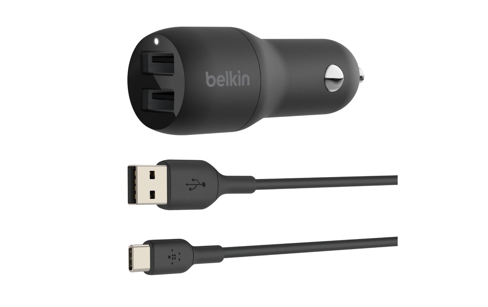 Belkin Autoladegerät Boost Charge 2-Port USB-A 24W + USB-C Kabel Belkin Autoladegerät Boost Charge 2-Port USB-A 24W + USB-C Kabel