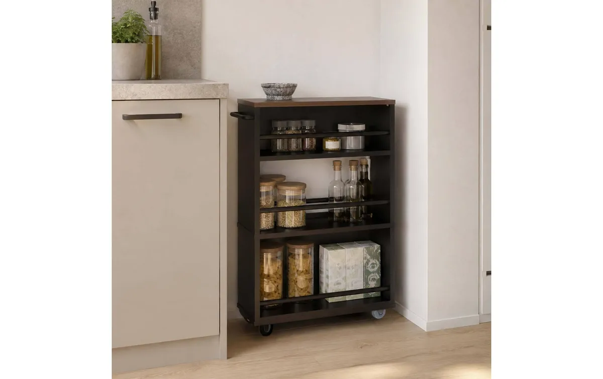 relaxdays Nischenordnungswagen 15 x 80 x 45 cm, Schwarz/Braun relaxdays Nischenordnungswagen 15 x 80 x 45 cm, Schwarz/Braun