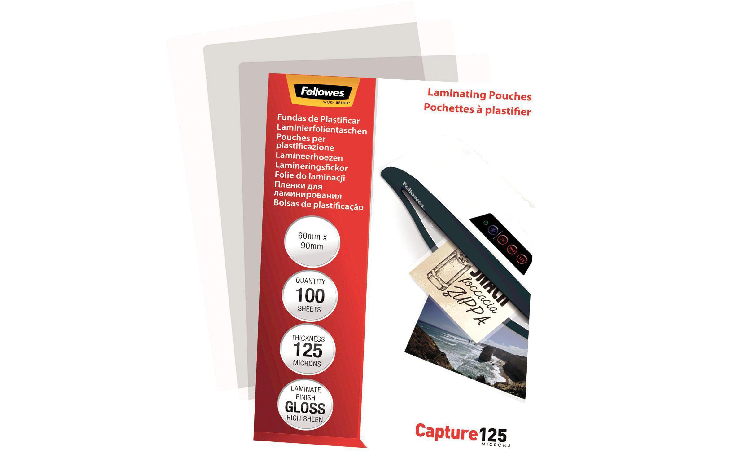 Fellowes Laminierfolie 60 x 90 mm, 125, 100 Stück, Glänzend Fellowes Laminierfolie 60 x 90 mm, 125, 100 Stück, Glänzend
