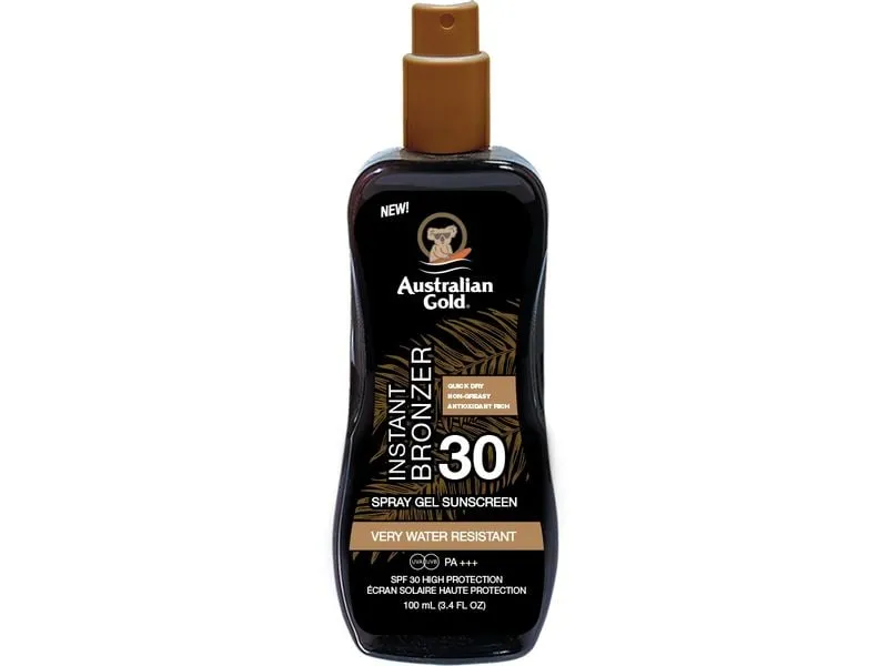 Australian Gold Sonnenspray Gel mit Bronzer SPF 30 100 ml Australian Gold Sonnenspray Gel mit Bronzer SPF 30 100 ml