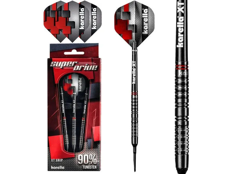 Karella Dartpfeile Softdart SuperDrive 18g, 3 Stück – Schwarz