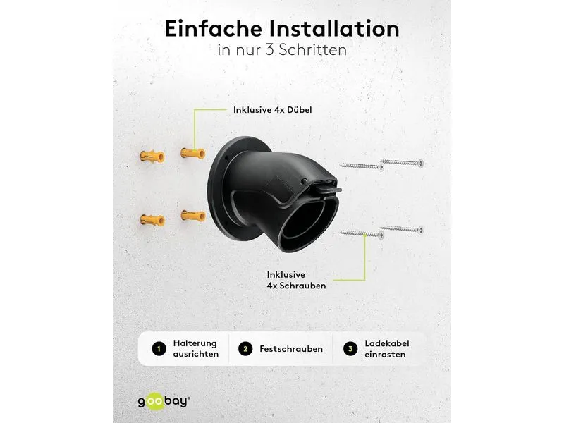 Goobay Wandhalterung abgewinkelt für Ladekabel Typ-2 Goobay Wandhalterung abgewinkelt für Ladekabel Typ-2
