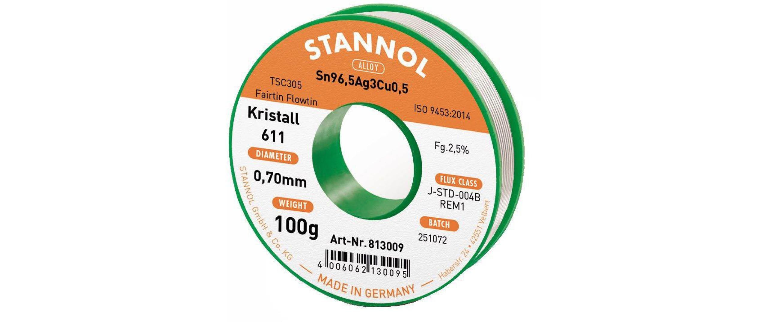 Stannol Lötzinn Kristall 611 TSC Ø 0.7 mm 100 g